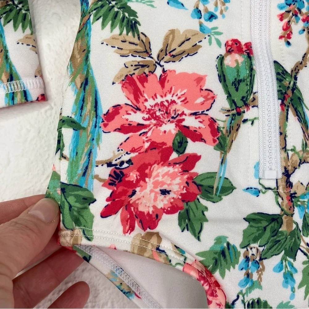 NWT Janie and Jack rash guard swimsuit white tropical floral w ruffles 0-3 month